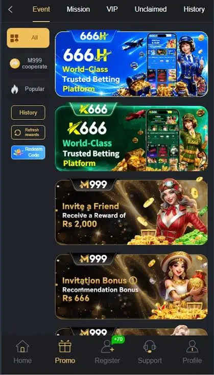 Bonuses and Rewards in m999 apk